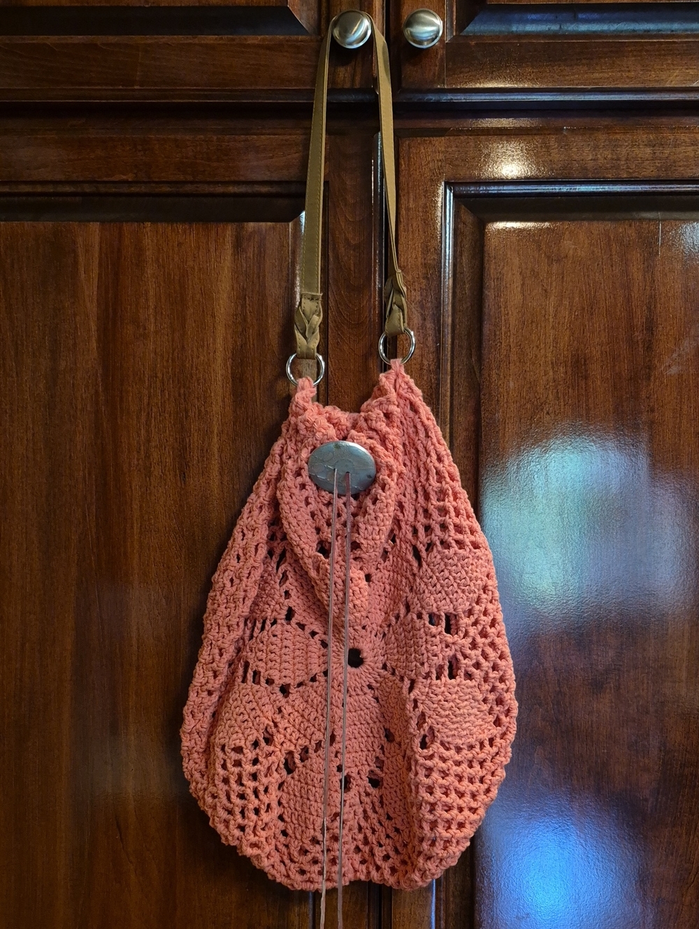 Handcrafted Coral Crochet Shoulder Bag - Picture 1 of 5